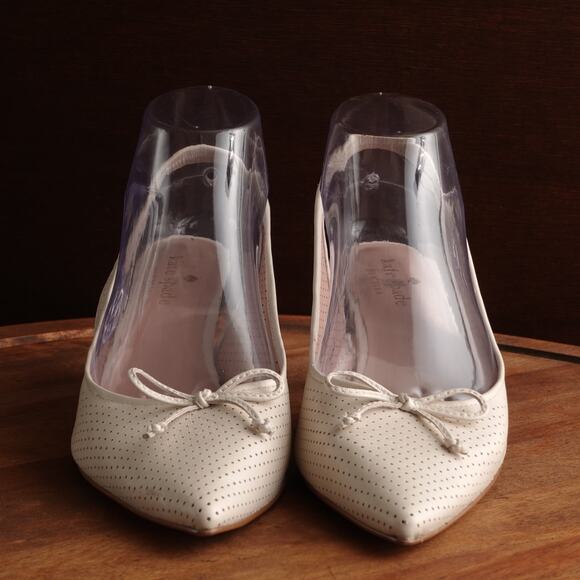 Kate Spade Heels Womens SZ 7.5B Cream Trish Slingback Leather Perforated Shoes - Picture 3 of 15